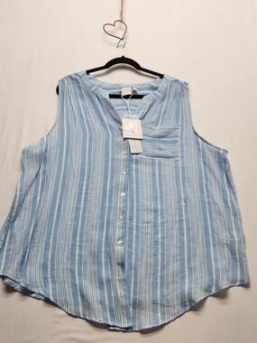 ⭐ NWT Zac & Rachel Sleeveless Button Up Top Lightweight Summer Casual 2XL
